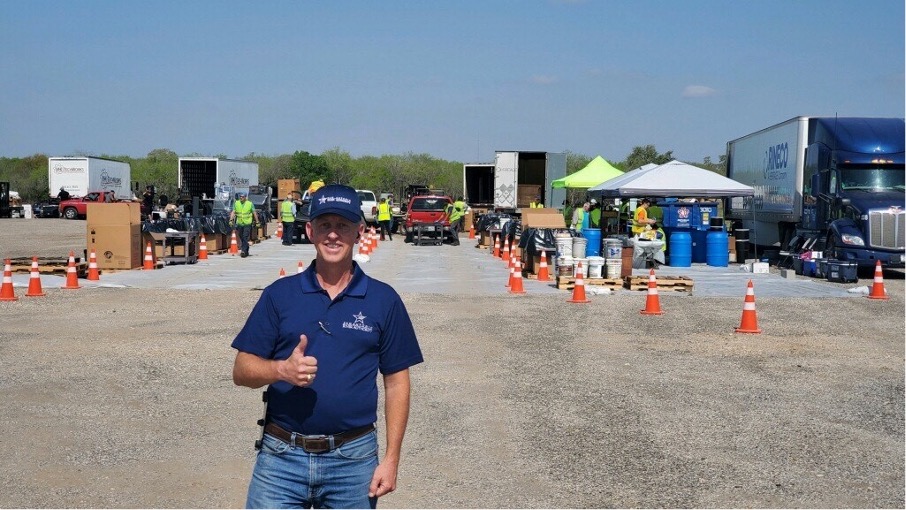 Board Member Derek Gaudlitz gives thumbs up during Household Hazardous Waste Collection Event.
