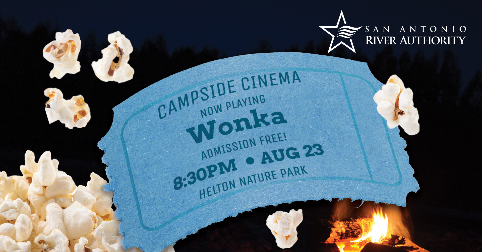 Campside Cinema featuring Wonka at Helton Nature Park.