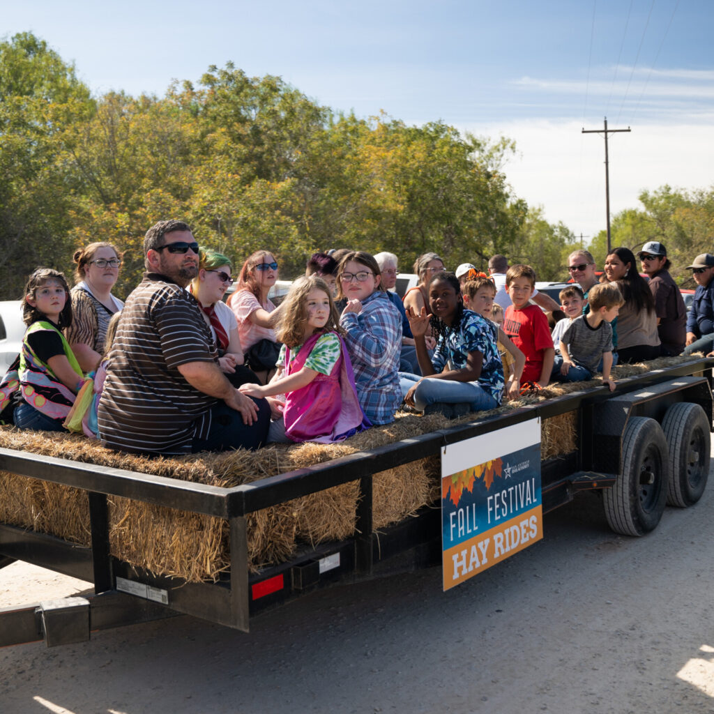 A group of people on a hayride