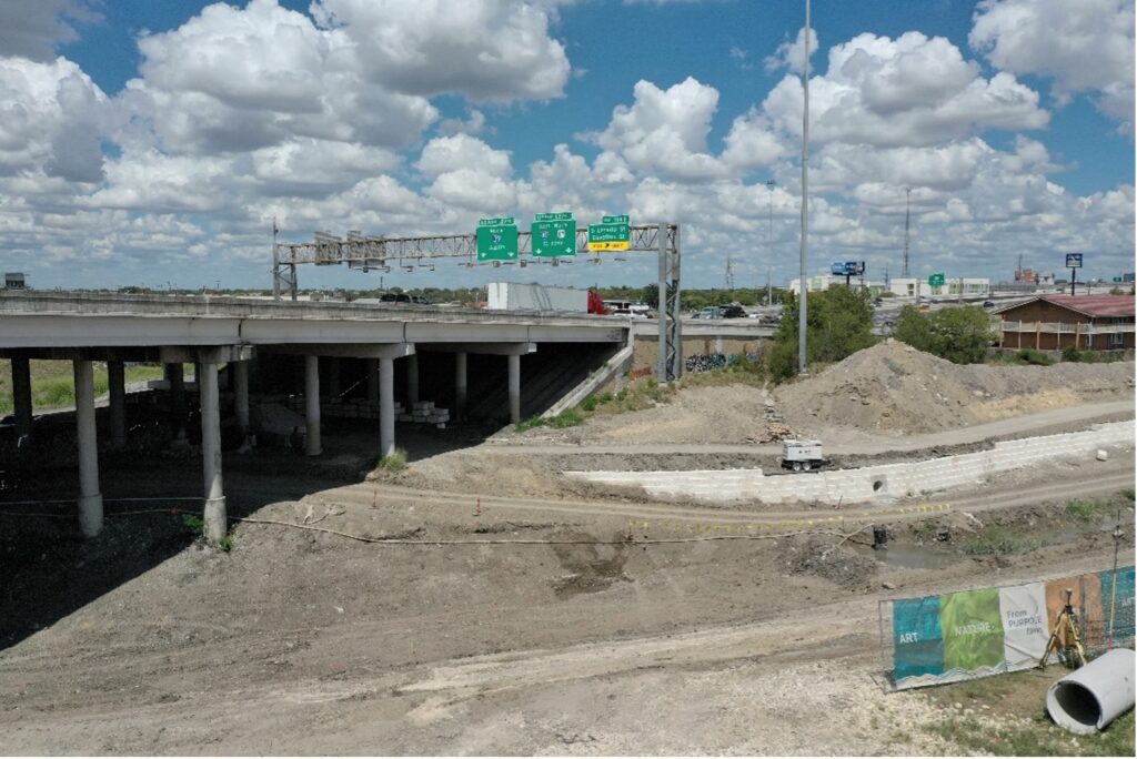 Dusty road where construction takes place