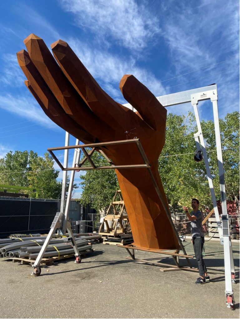 Construction of the hand large form sculpture