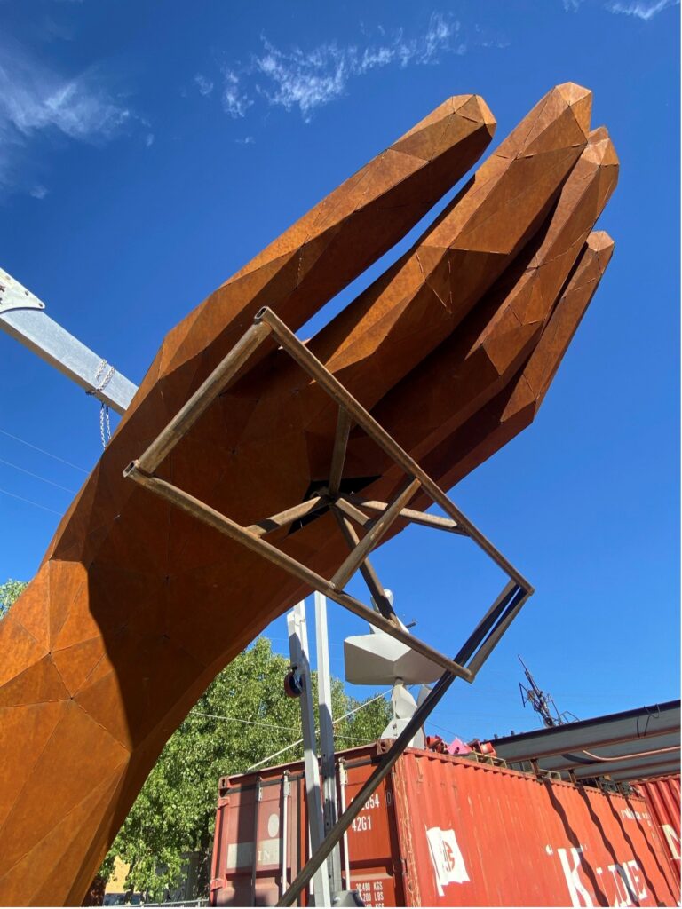 Construction of the hand large form sculpture