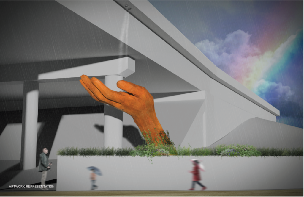 The Hand large sculpture rendering.