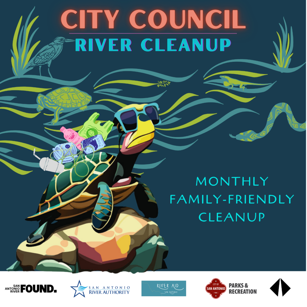 Graphic flyer promoting river cleanup event