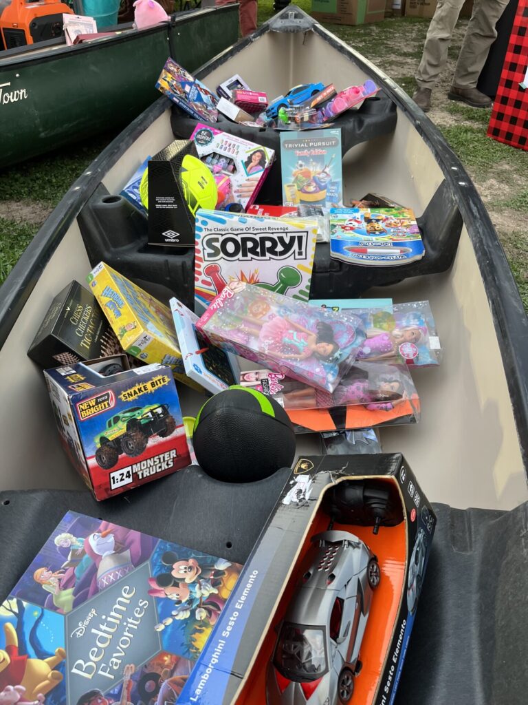 Toys filled a canoe