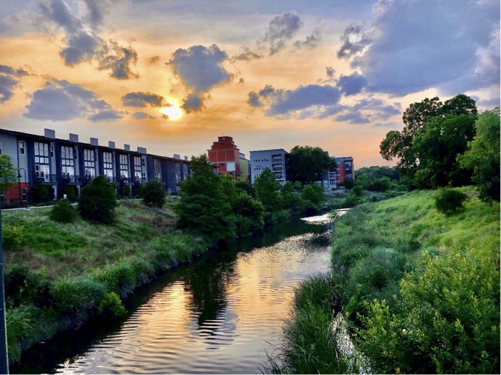 Dusk view of the San Antonio Mission Reach River