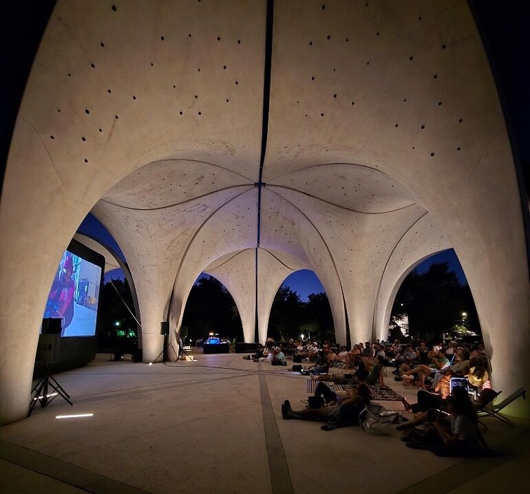 Undershot of the pavilion at Confluence Park