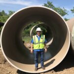 Steve Metzler stands inside one of the concrete pipes.